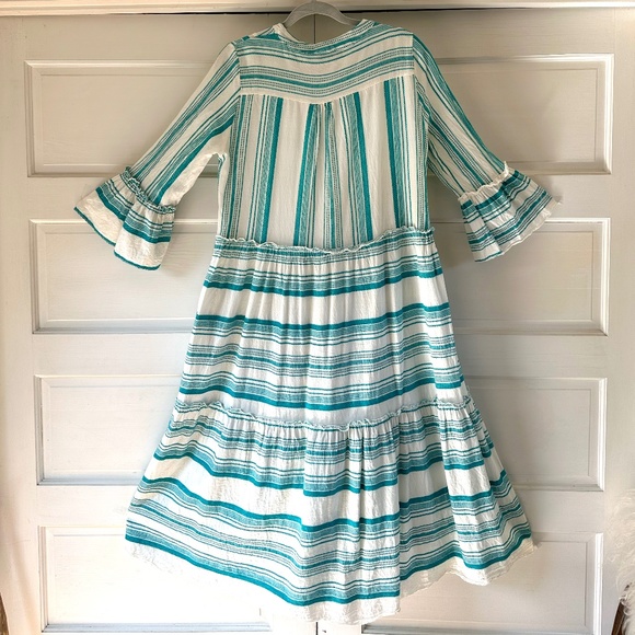 Sofia Made In Italy Tiered Maxi Boho Dress with Ruffled Bell Sleeves 100% Cotton - Picture 3 of 8